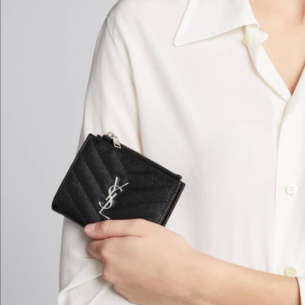 Saint Laurent Ladies Black Quilted Monogram Wallet - Picture 12 of 12